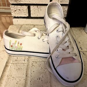 White Canvas Sneakers with Floral Design